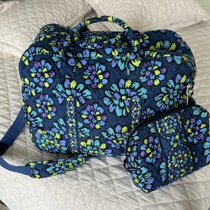 Vera Bradley Indigo Pop grand traveler and matching toiletry bag
